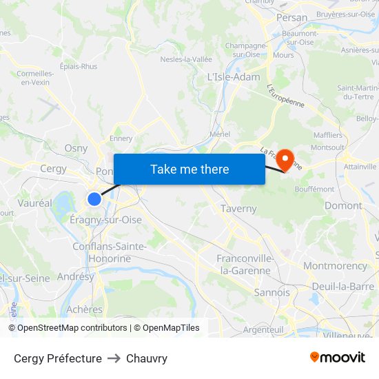 Cergy Préfecture to Chauvry map