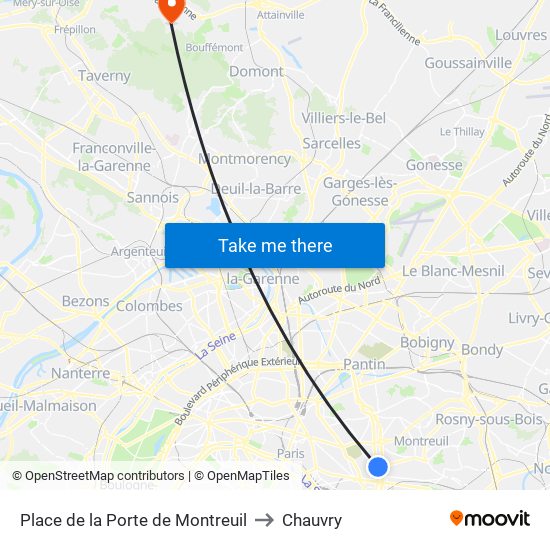 Place de la Porte de Montreuil to Chauvry map