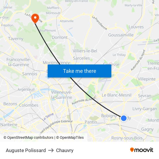 Auguste Polissard to Chauvry map