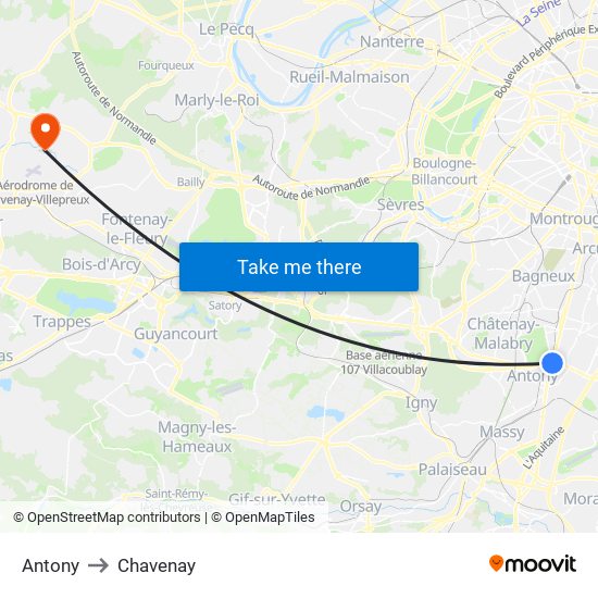 Antony to Chavenay map