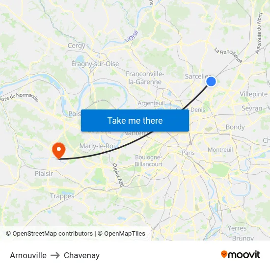 Arnouville to Chavenay map