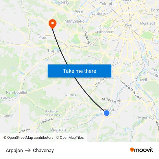 Arpajon to Chavenay map