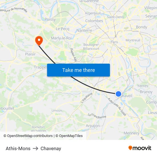 Athis-Mons to Chavenay map