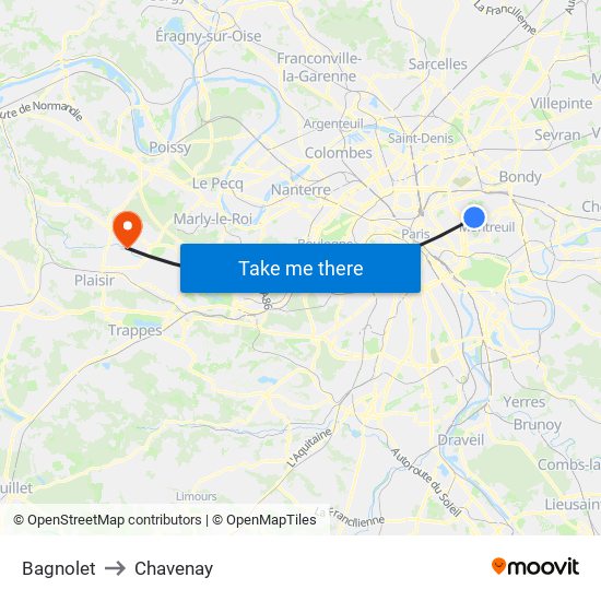 Bagnolet to Chavenay map