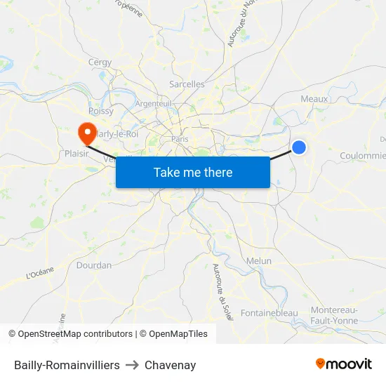 Bailly-Romainvilliers to Chavenay map