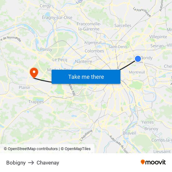 Bobigny to Chavenay map