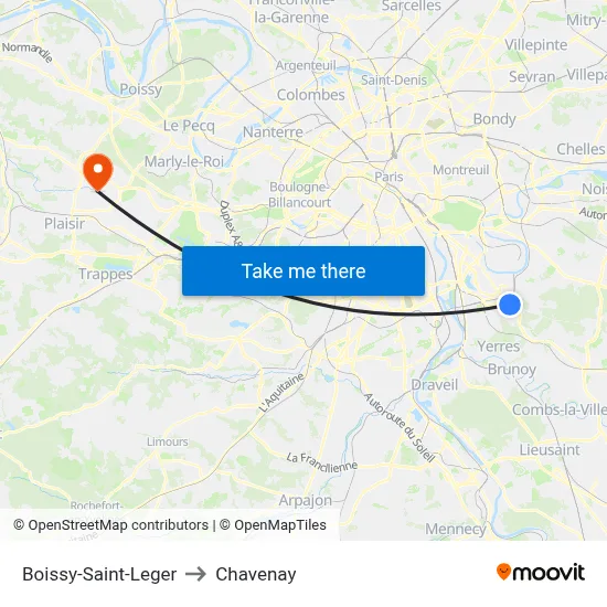 Boissy-Saint-Leger to Chavenay map