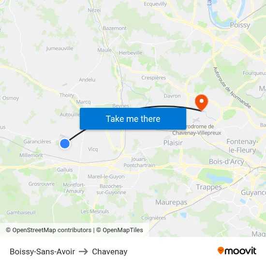 Boissy-Sans-Avoir to Chavenay map