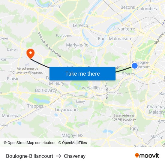 Boulogne-Billancourt to Chavenay map