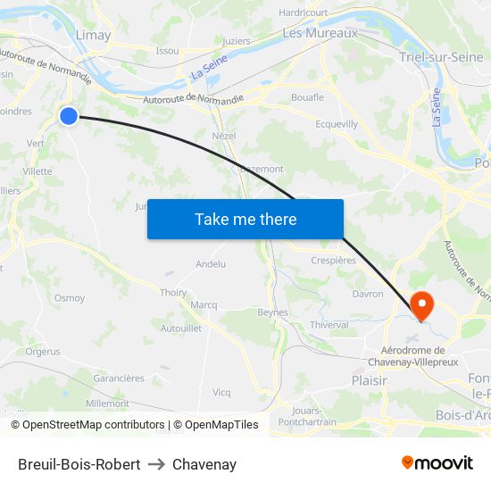 Breuil-Bois-Robert to Chavenay map