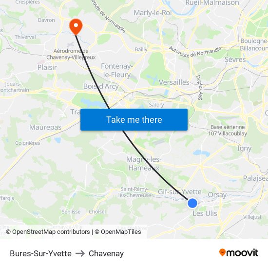 Bures-Sur-Yvette to Chavenay map