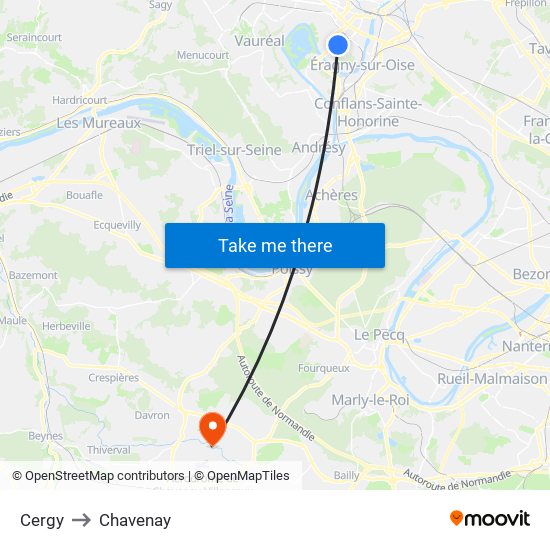 Cergy to Chavenay map