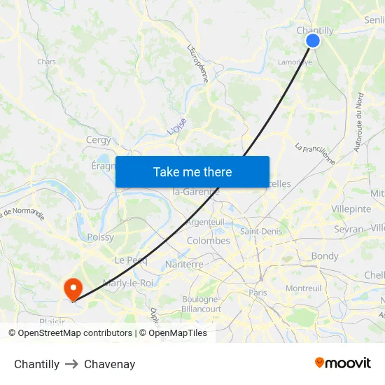 Chantilly to Chavenay map