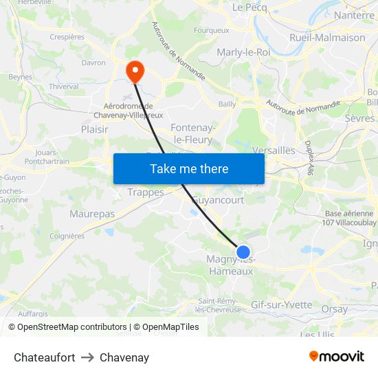 Chateaufort to Chavenay map