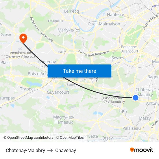 Chatenay-Malabry to Chavenay map