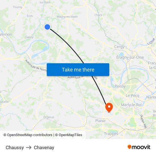 Chaussy to Chavenay map