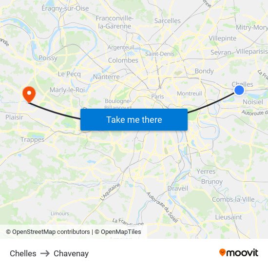 Chelles to Chavenay map