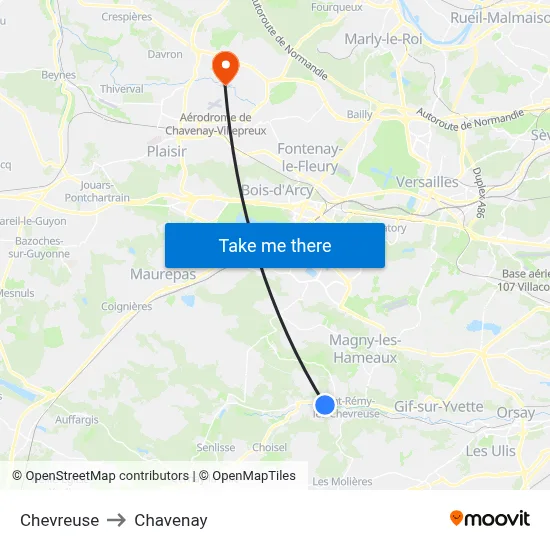 Chevreuse to Chavenay map