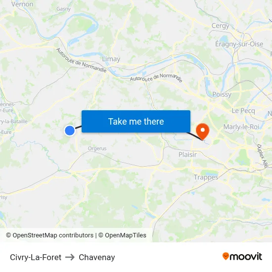Civry-La-Foret to Chavenay map