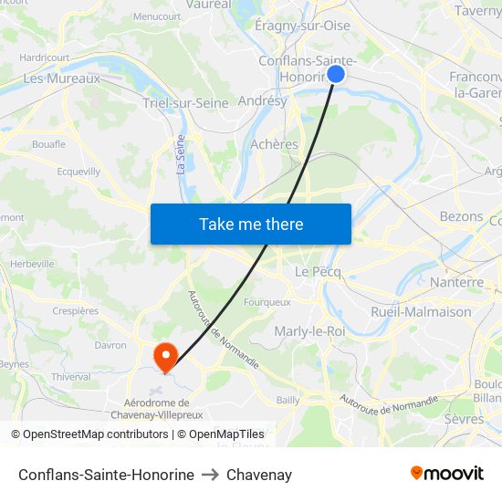 Conflans-Sainte-Honorine to Chavenay map