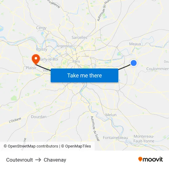 Coutevroult to Chavenay map