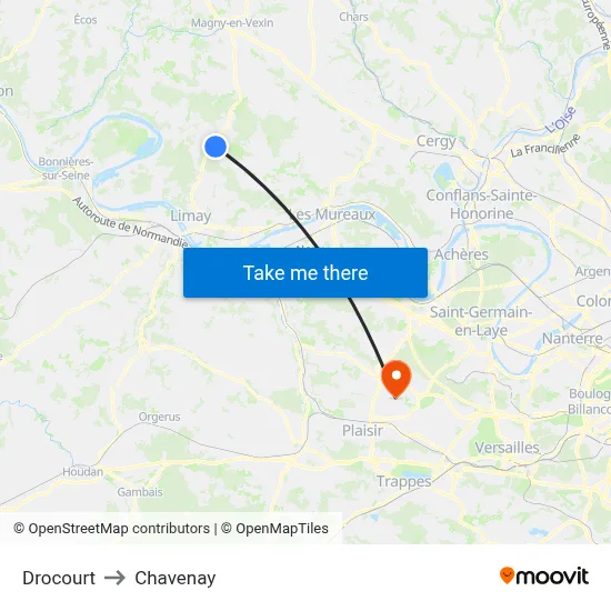 Drocourt to Chavenay map