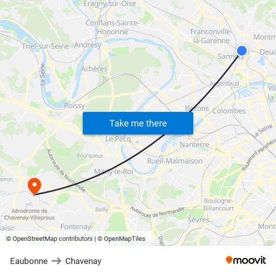 Eaubonne to Chavenay map