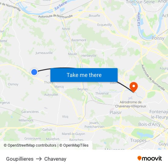Goupillieres to Chavenay map