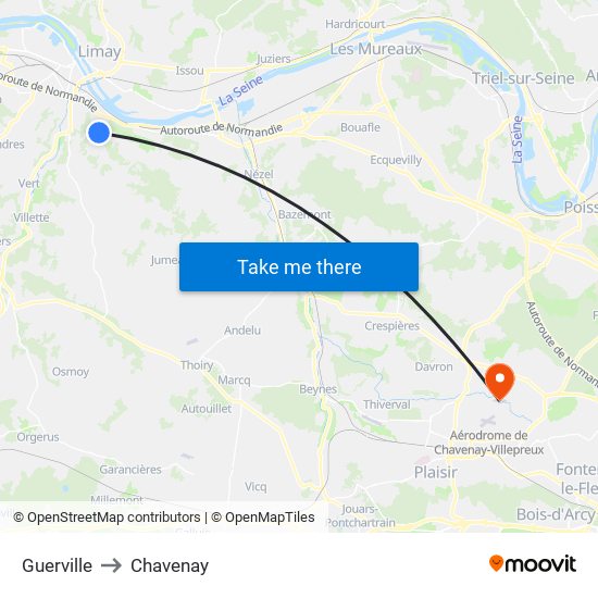 Guerville to Chavenay map