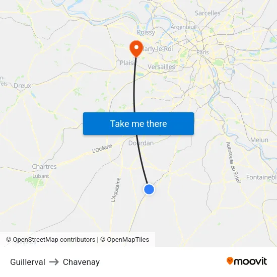 Guillerval to Chavenay map