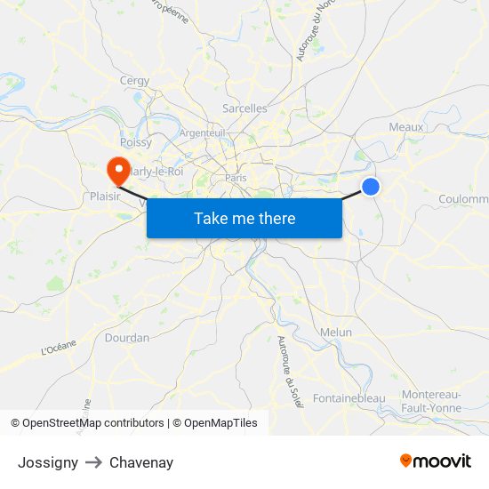 Jossigny to Chavenay map