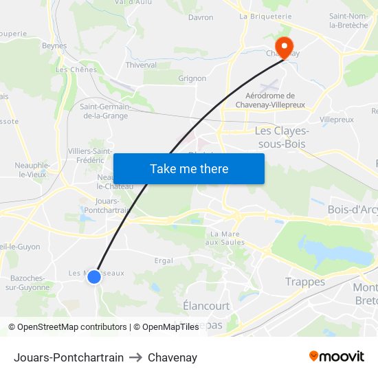 Jouars-Pontchartrain to Chavenay map