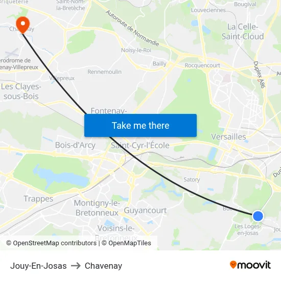 Jouy-En-Josas to Chavenay map