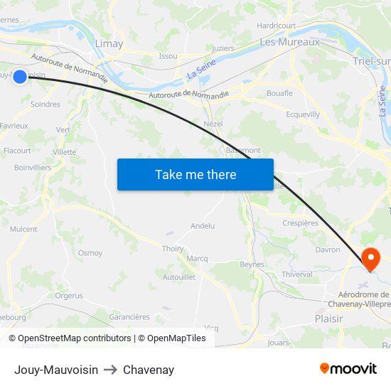 Jouy-Mauvoisin to Chavenay map
