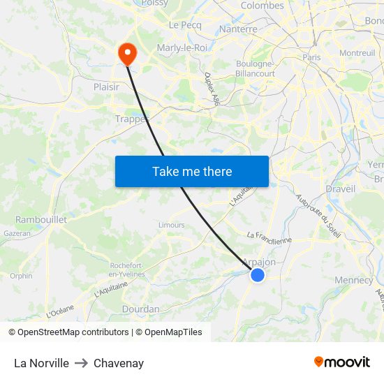 La Norville to Chavenay map