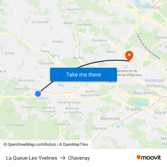 La Queue-Les-Yvelines to Chavenay map