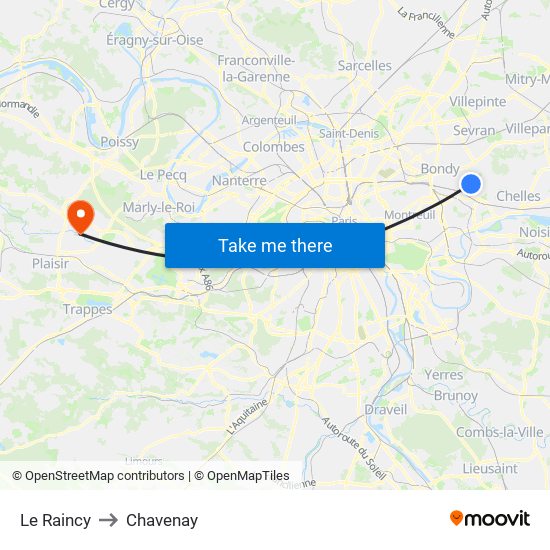 Le Raincy to Chavenay map