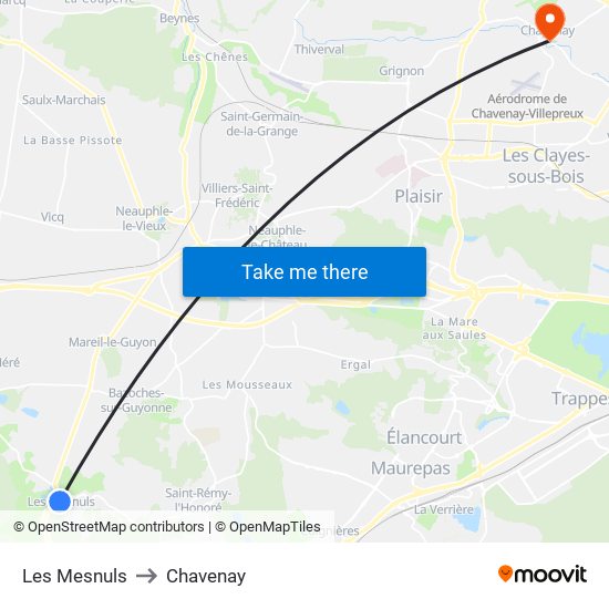 Les Mesnuls to Chavenay map