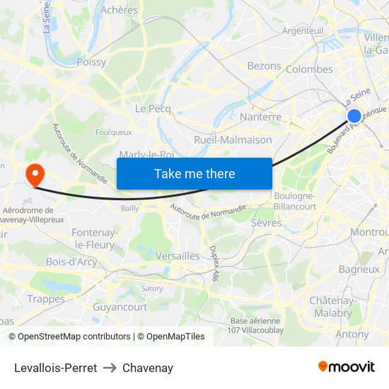 Levallois-Perret to Chavenay map