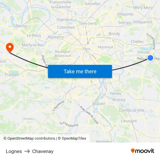 Lognes to Chavenay map