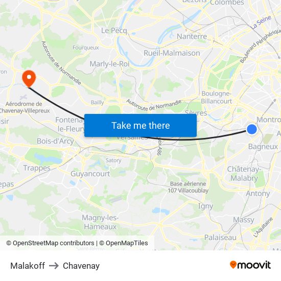 Malakoff to Chavenay map