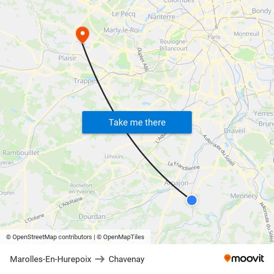 Marolles-En-Hurepoix to Chavenay map