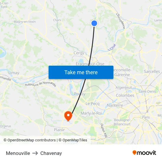 Menouville to Chavenay map