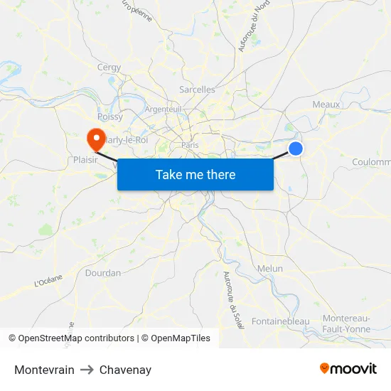 Montevrain to Chavenay map