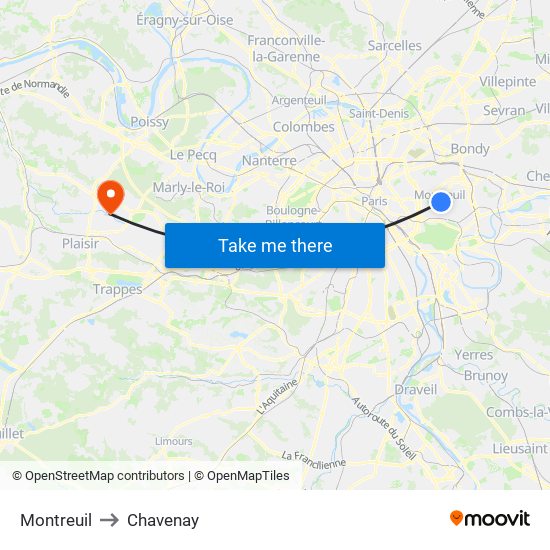 Montreuil to Chavenay map