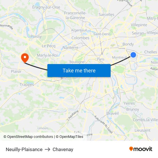 Neuilly-Plaisance to Chavenay map