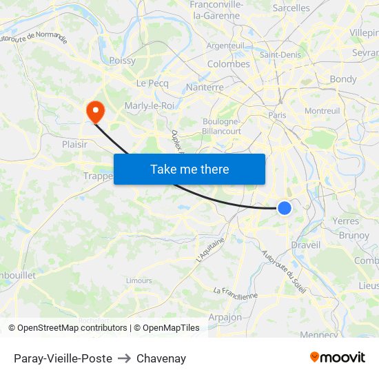 Paray-Vieille-Poste to Chavenay map