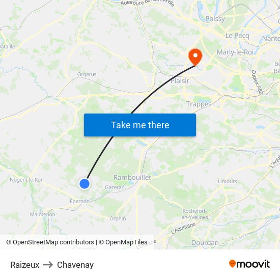 Raizeux to Chavenay map