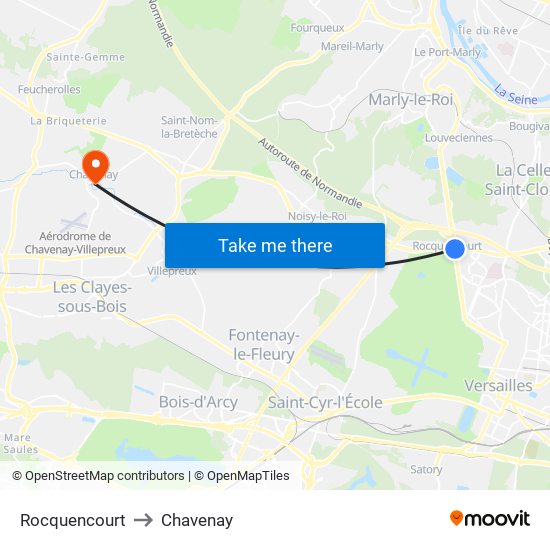 Rocquencourt to Chavenay map