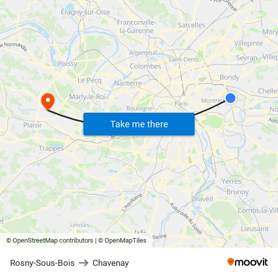 Rosny-Sous-Bois to Chavenay map
